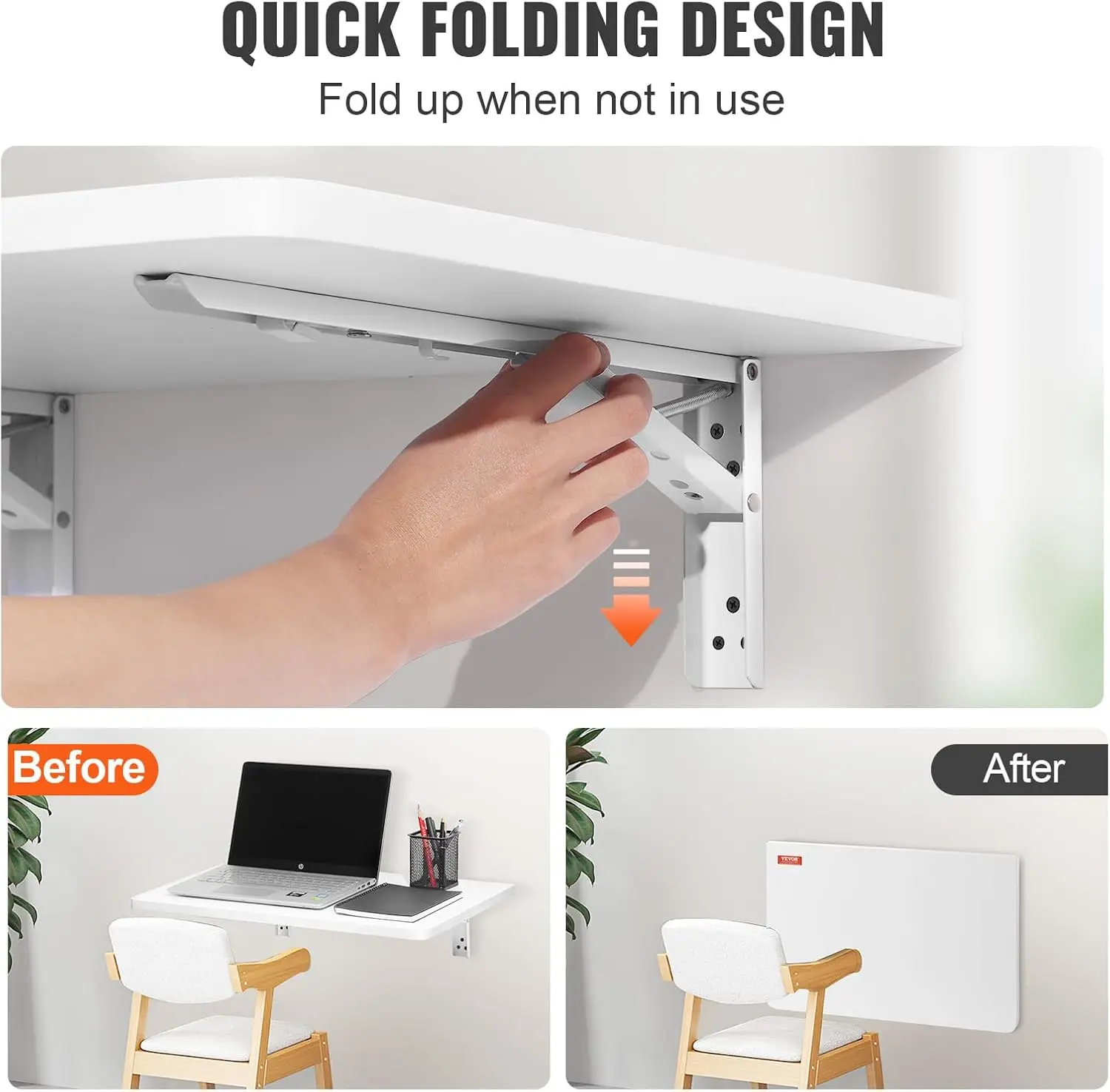 Wall Mounted Folding Table, Wall Mount Drop Leaf Tables, Wooden Floating Desk for Dining, Laundry Room, Office 4