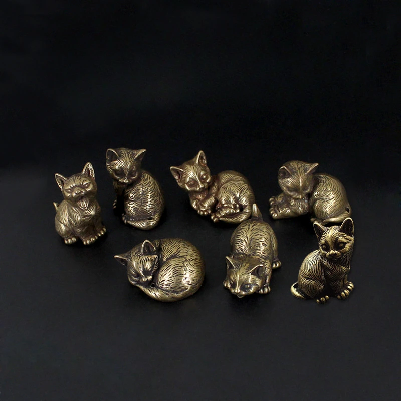 

Латунный маленький кот на удачу, ретро украшение для офиса, аксессуары, твердый китайский стиль, домашний декор для коллекционирования