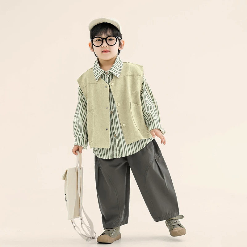 새로운 어린이용 일본식 및 한국식 아우터, 조끼, 어린이용 패셔너블하고 심플한 상의, 남아용 조끼, 봄 의상
