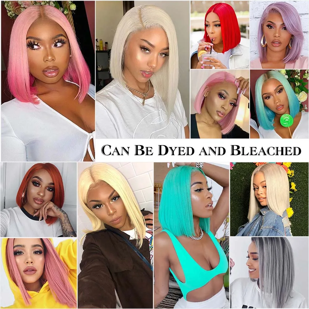 Short Bob Wig Lace Front Wigs 13x4 Bone Straight Brazilian Human Hair Wigs Pre-Plucked Transparent 4x4 Closure 180% Density