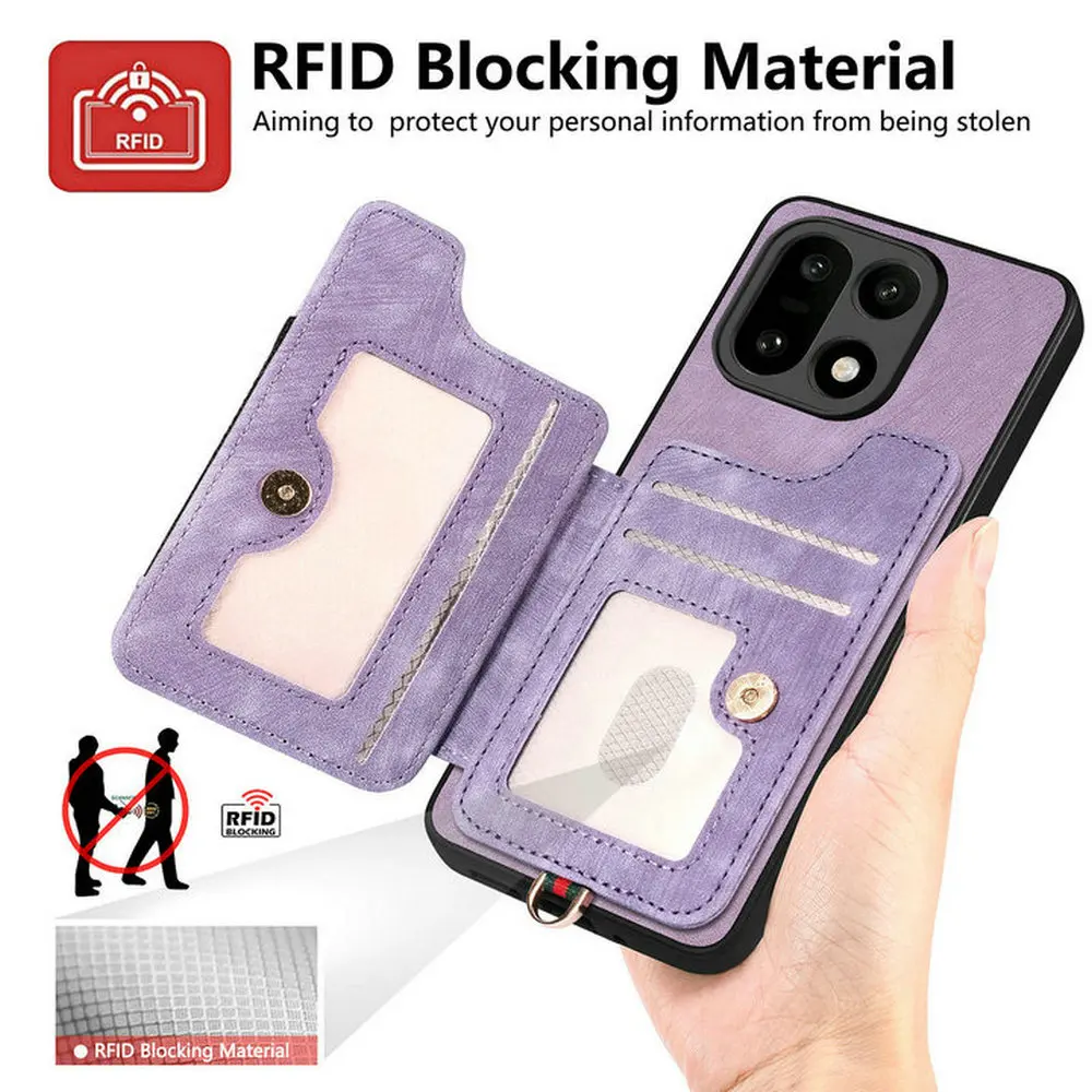 RFID-Blocking Leather Wallet Case with Magnetic Back and Ring Stand
