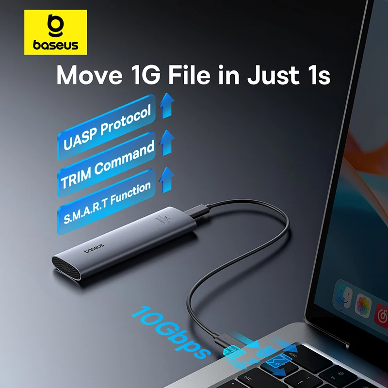SSD Enclosure Baseus M2 10Gbps NVMe Protocol M.2 to USB Type C 3.2 Gen2 8TB Metal External Adapter NVME SSD Case