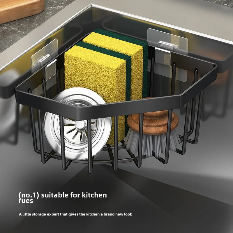 Kitchen Bathroom Wall Mounted Shelves Sink Organizer Soap Drain Plug, Sponge Rack Multifunctional Rust Proof Storage Basket,