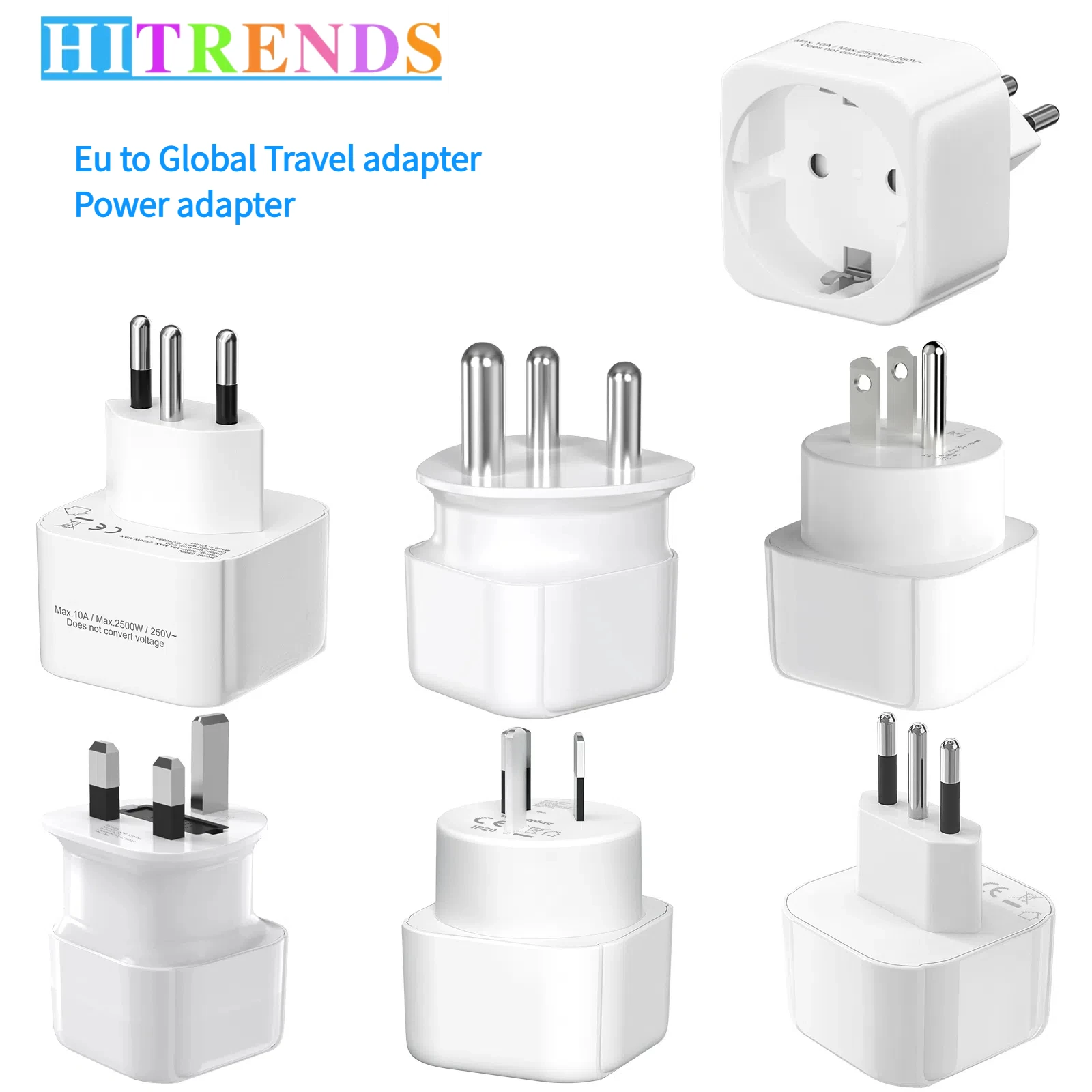 อะแดปเตอร์เดินทางสากล 2 ชิ้น EU ไปยัง USA UK ออสเตรเลียสวิตเซอร์แลนด์อินเดียแอฟริกาใต้อิตาลีปลั๊กแปลงผนังซ็อกเก็ต 1