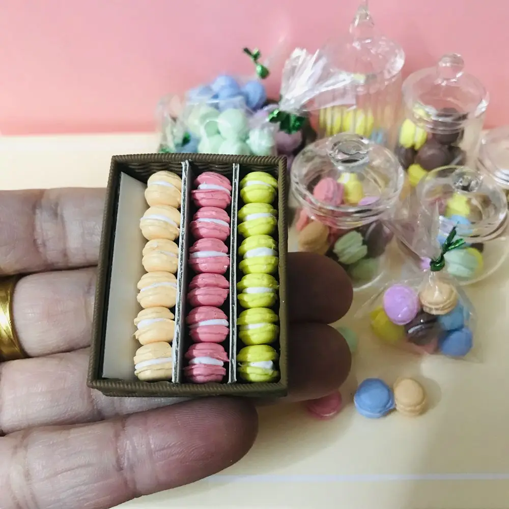 NEW Candy Color Macaron 1/12 Scale Dollhouse Miniature Macaron Dessert Cake for Blyth Barbies OB11 1/6 BJD Doll House Play 6