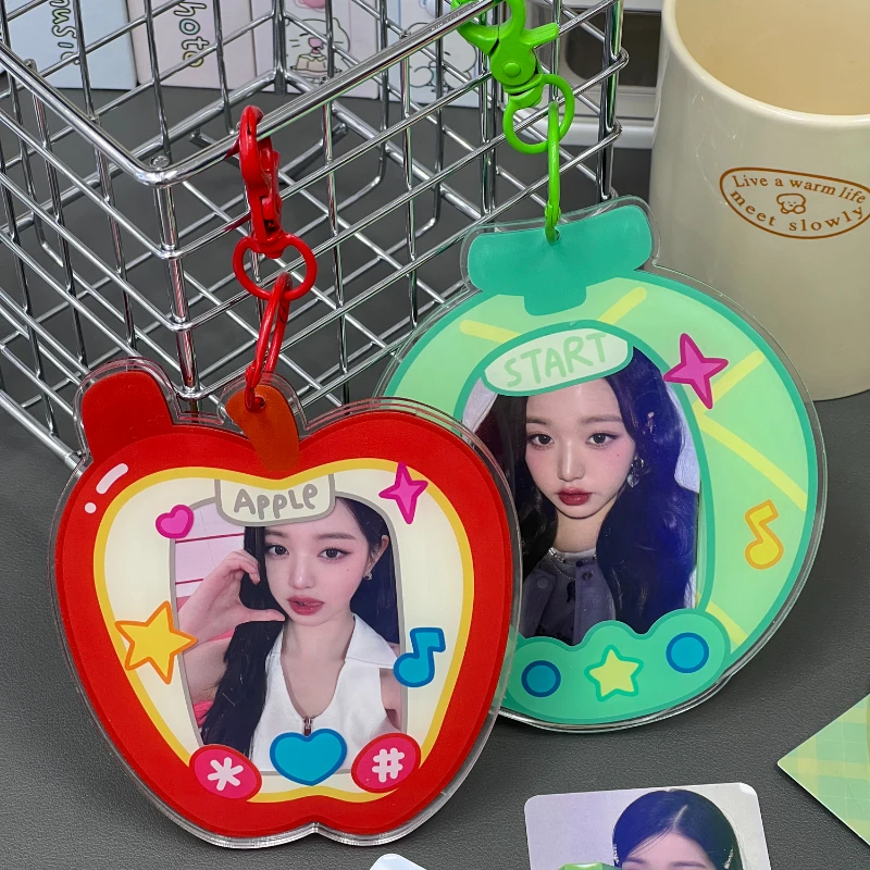 Creative Fruit Acrylic Card Holder Keychain Korea Idol Photo Card Protector Case for Girls Student Bus Cards Sleeves Supplies mushroom hole style collect book korean photocard binder idol scrapbook for photos file journal notebook card binder photo album