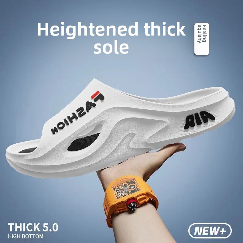 Men's Summer Outdoor Sports Fashion Thick Bottom Home Bathroom Slippers Couple Matching Slip-On Shoes PVC Material Leisure Style