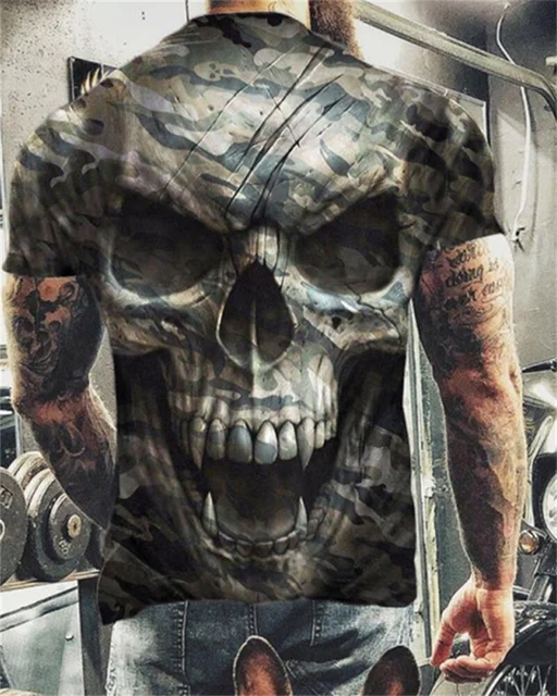 New 3d Printing Horror Skull Men's Tshirt Street Fashion Personality