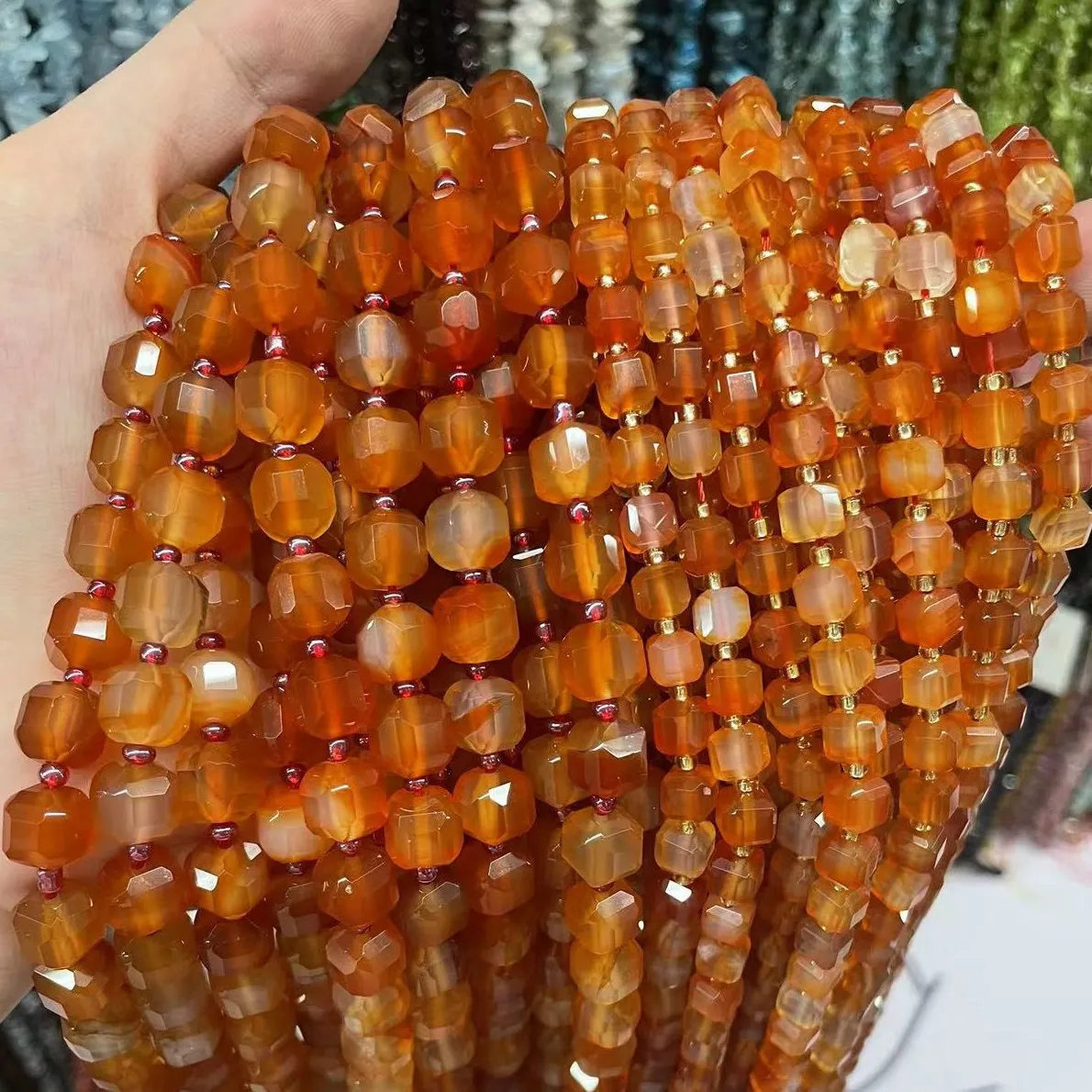 Natural Stone Beads Faceted Red Carnelian Agate Cube Beads Spacer Beads 8 10mm For Bracelet Necklace Jewelry Making