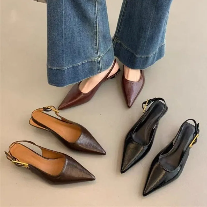 صنادل نسائية صيفية أنيقة بمقدمة مدببة، أحذية ميولز عصرية بكعب منخفض للسيدات، صنادل حفلات أنيقة بكعب منخفض