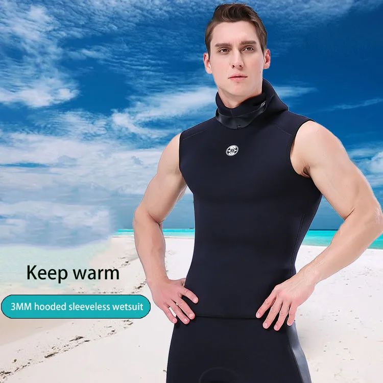 Description Picture 2 of itemNew Men's Diving Vest with Hood Sleeveless Neoprene Waterproof Surfing Diving Snorkeling Suit Spearfishing Vest 3mm