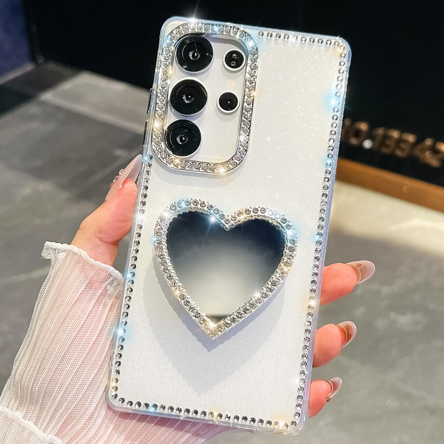 Luxury Love Heart Mirror Diamond Bling Holder Phone Case