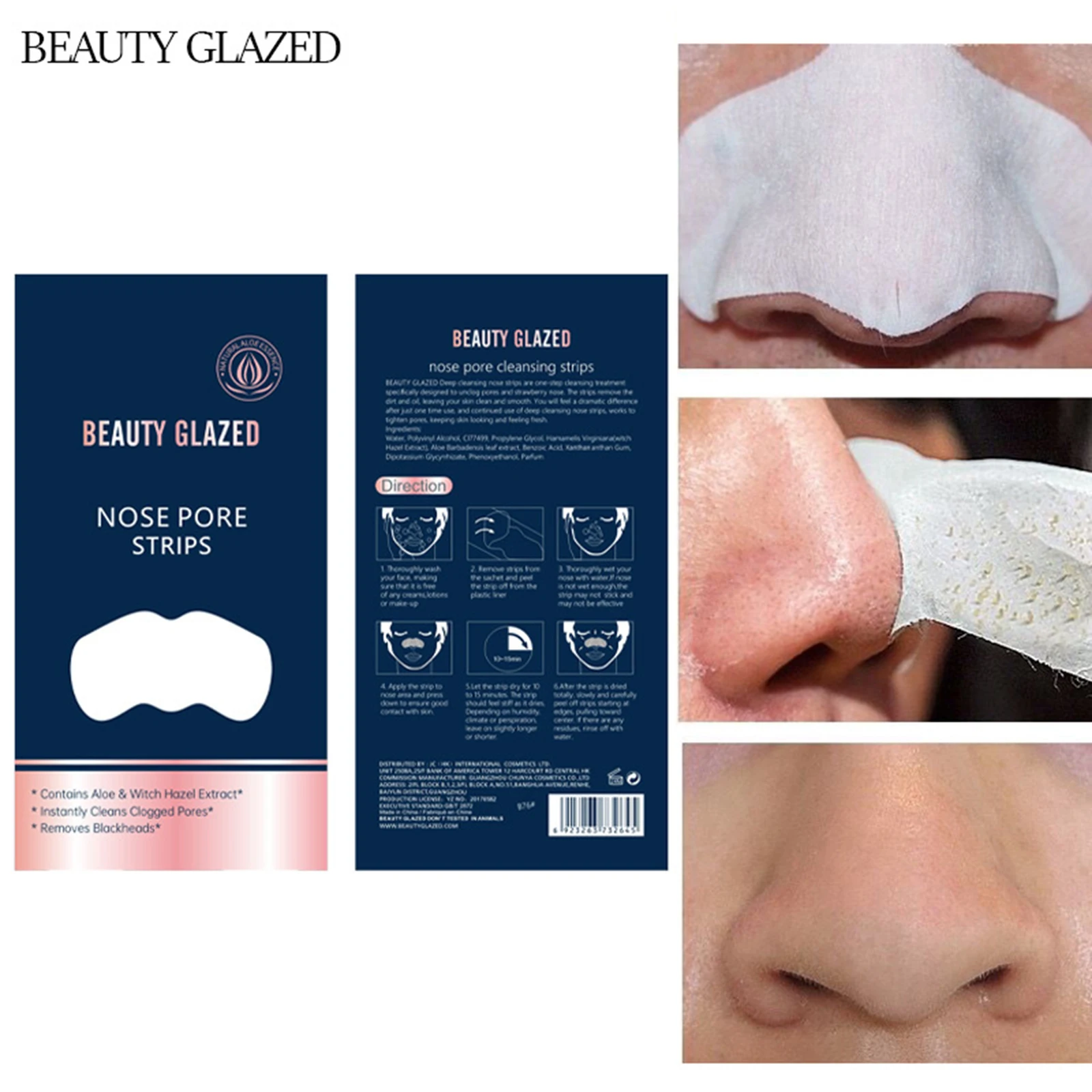 BEAUTY GLAZED Nose Blackhead Remover Deep Cleansing Nose Pore Strips Cleaner