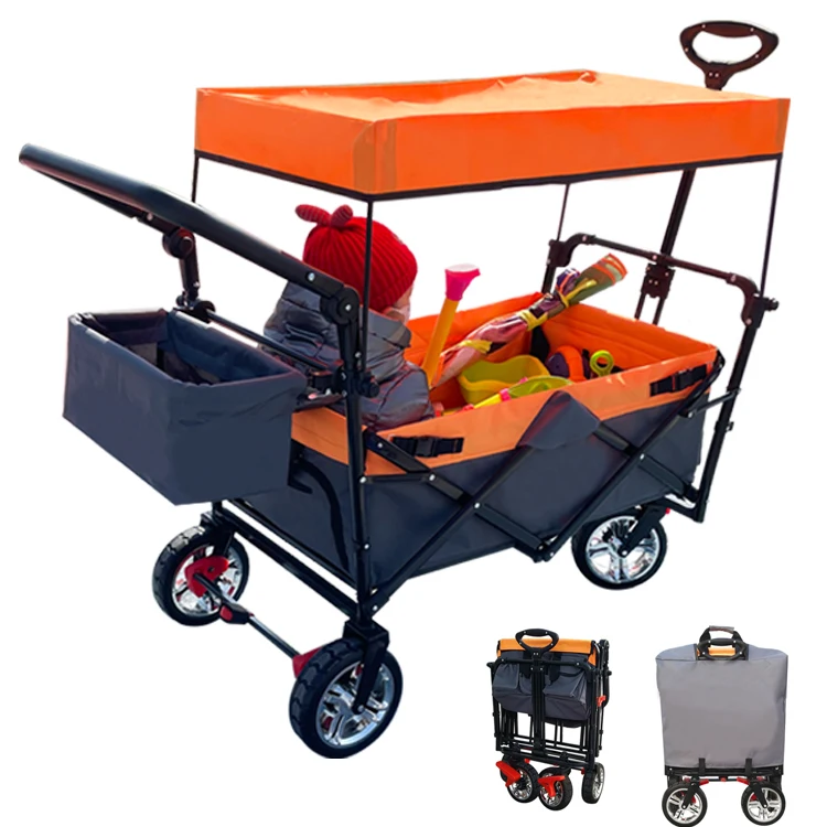 

Germany Push And Pull Folding Wagon Stroller With Sun/rain Canopy Kids Wagon Bollerwagon Child