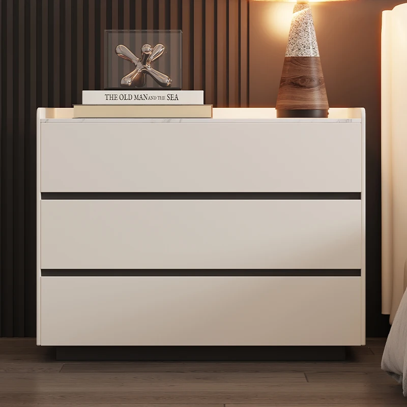 Large size solid wood bedside table, simple modern bedroom bedside table, new light luxury high-end rock slab storage cabinet