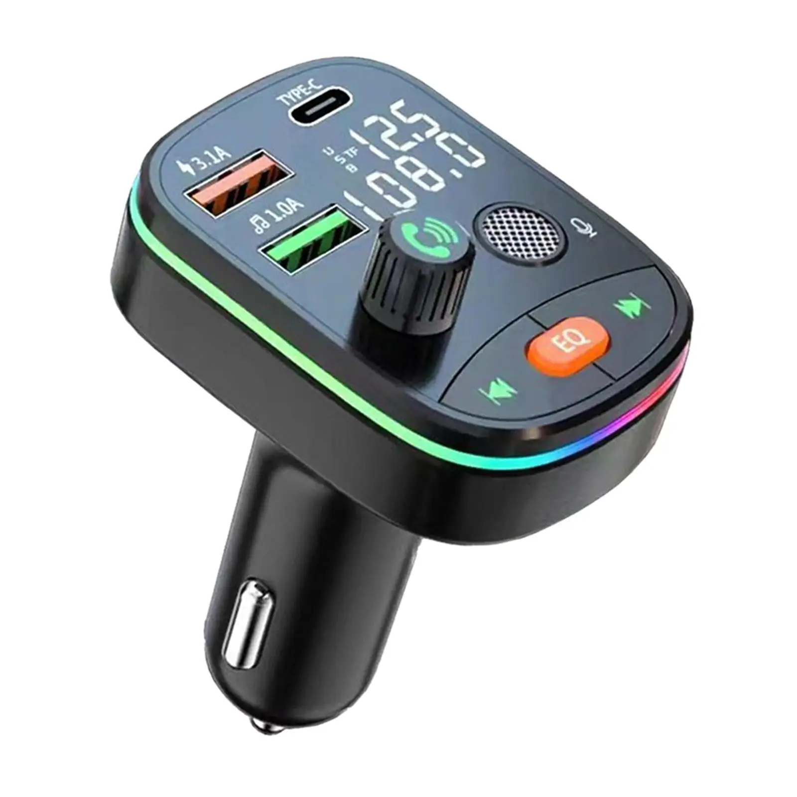 Bluetooth FM Transmitter Easy to Install Accessories Easy to Use Colorful Atmosphere Lights 80x57x42mm USB Disk Mic MP3 Player