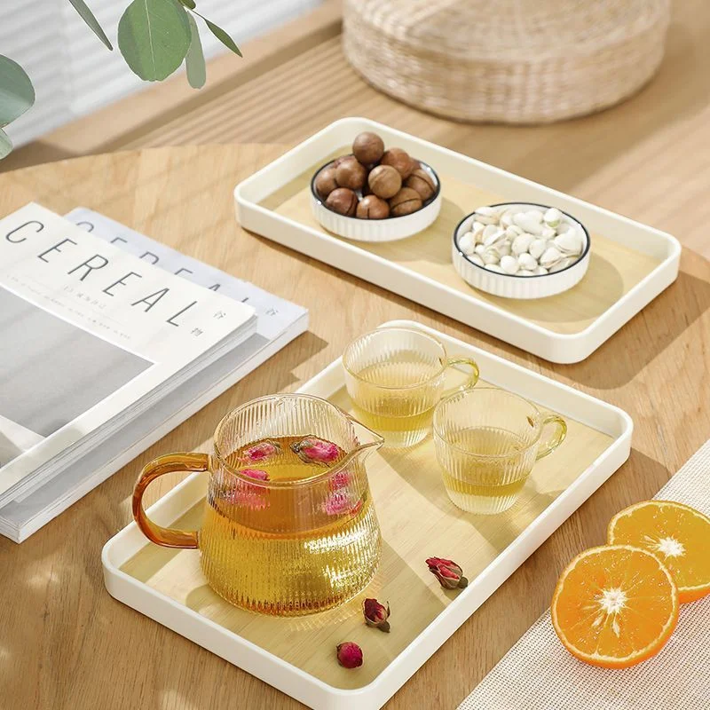 Japanese Style PP Imitation Bamboo Pattern Storage Tray Rectangular Thickened Teapot Plate Multifunctional Kitchen Storage Tools 5