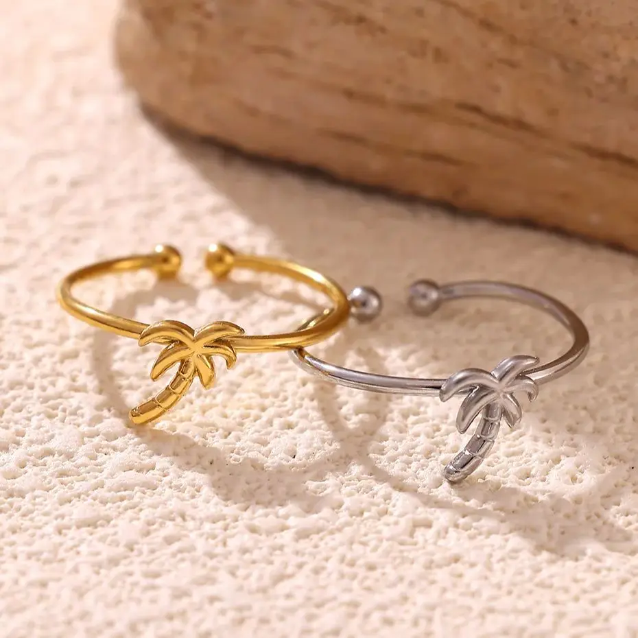 Stainless Steel Palm Tree Ring for Women Jewelry