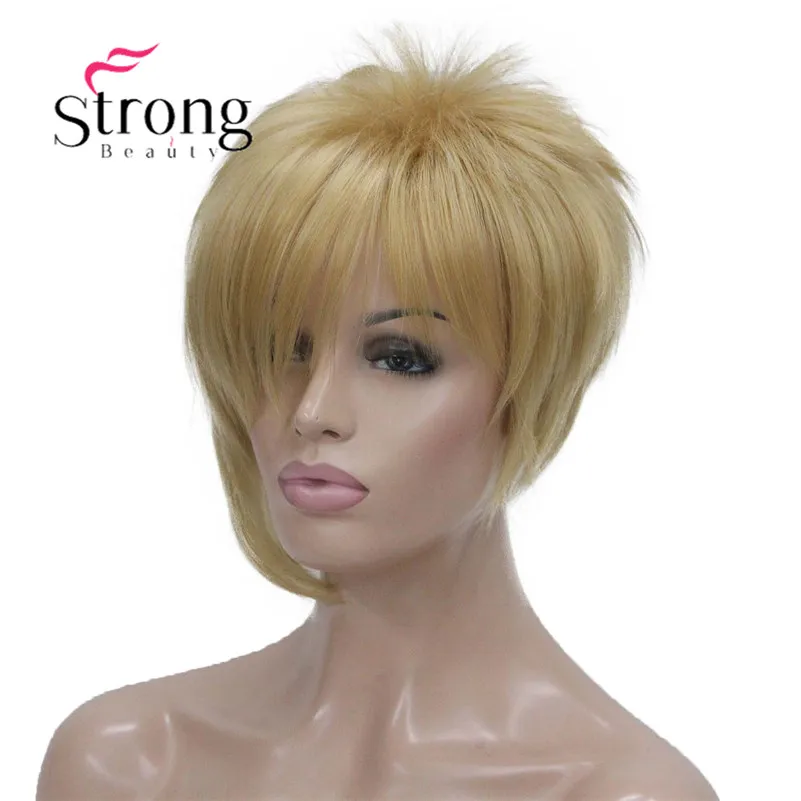 StrongBeauty-Perucas sintéticas para homens, penteado punk, cabelo curto liso, preto e vermelho