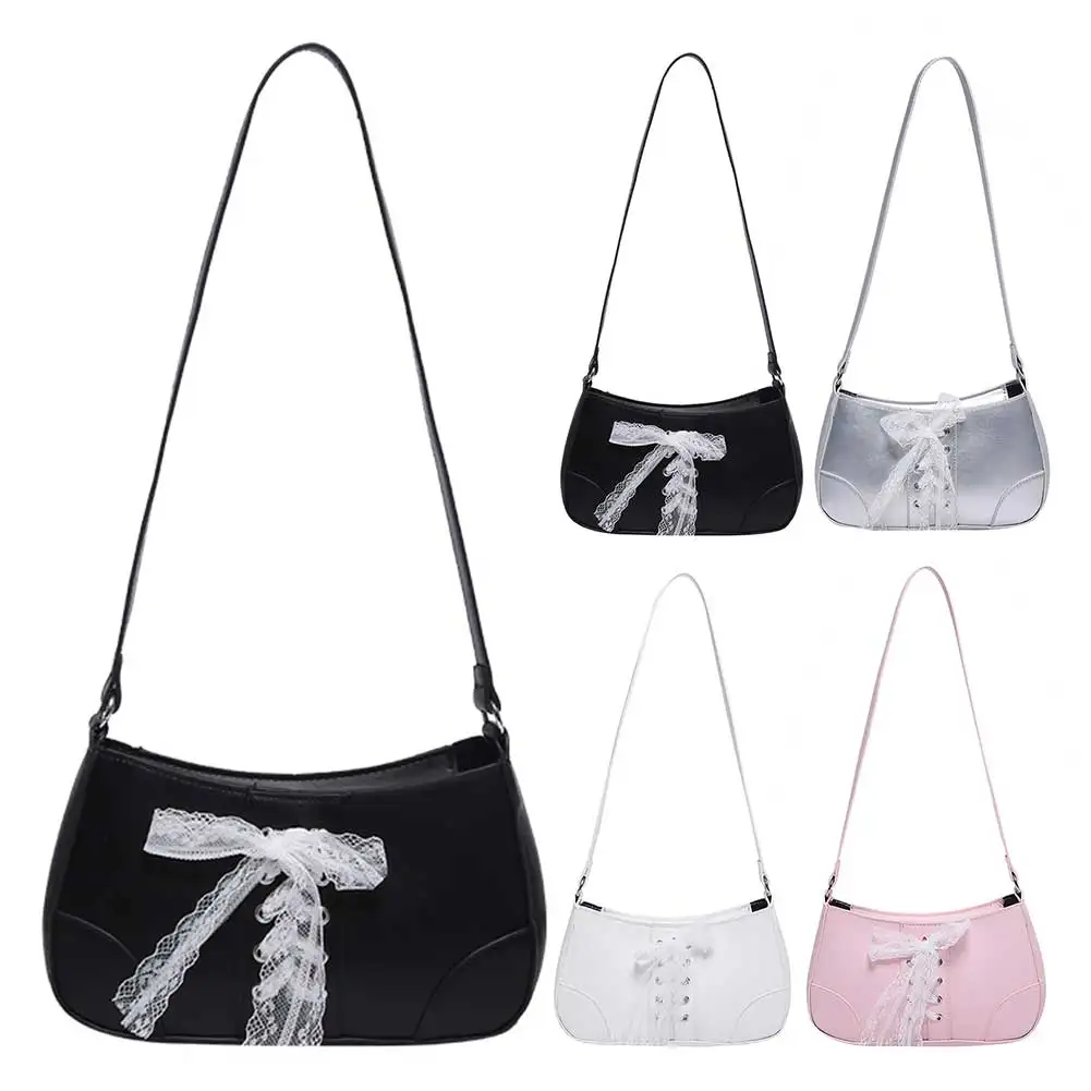 

Женская сумка для подмышек, Стильная однотонная Сумка-тоут из искусственной кожи, модный саквояж на плечо с кружевной лентой, уличная дорожная сумочка