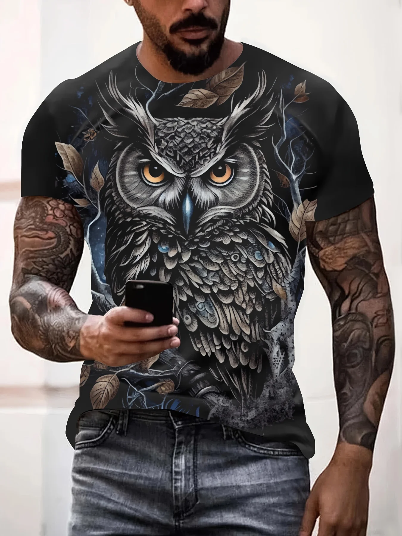 Anvil Wisconsin Owl Print T-Shirt Schwarz XL