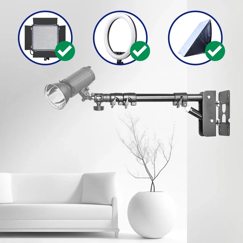 Wall Mounted Boom Arm Stand 110cm Extendable Strobe Lighting Gears Holder Flexible for Home Studio SPA Beauty Salon Massage Lamp