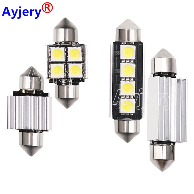 

AYJERY 100PCS 12V C5W C10W LED Canbus Bulbs 31/36/39/41mm Festoon 5050 4 SMD White Dome Reading Light Bulb Car Interior Lamp