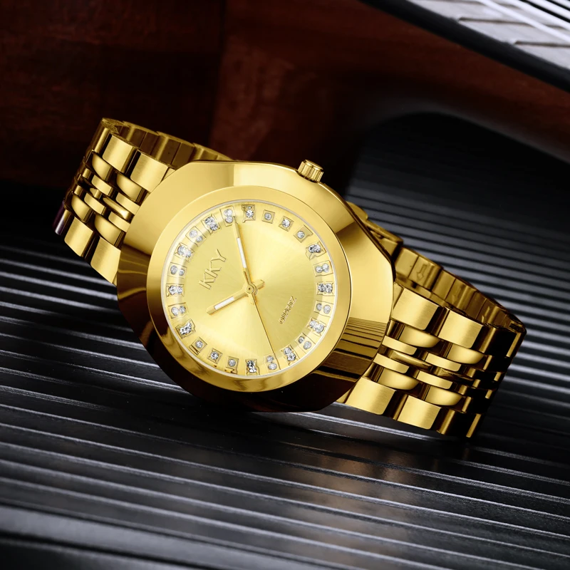 Couple Watch Men's Watches Full Gold Luxury Quartz Women Round Clock Ladies Wristwatch Big Dial Waterproof Lovers Watch Relogio