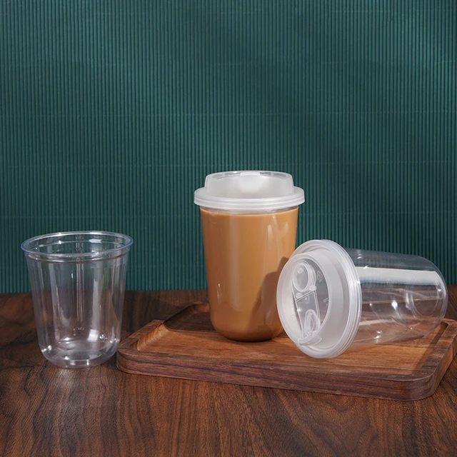 Clear Plastic Cups with Strawless Sip Lids for Iced coffee tea juice