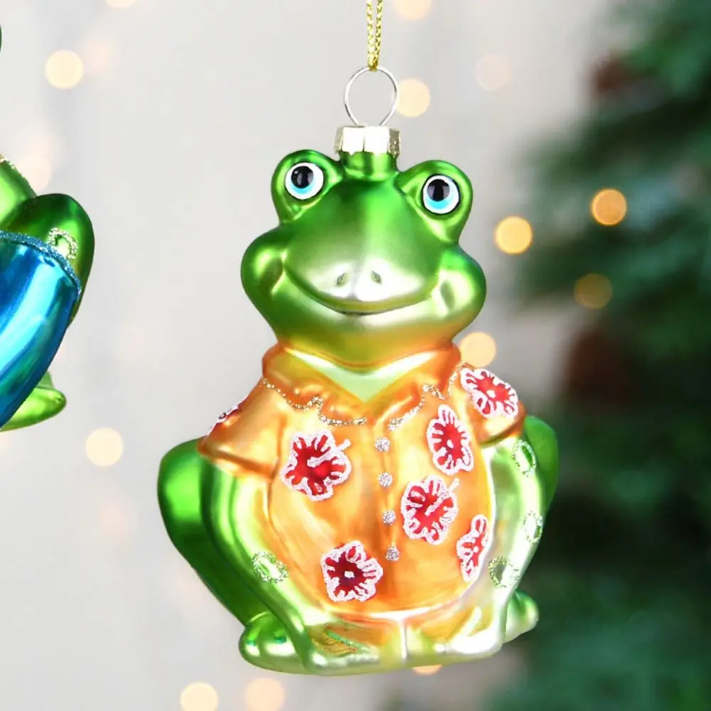 Glass Painted Christmas Decorations Frog Crocodile Dinosaur Shape Green Christmas Ornaments Christmas Tree Pendant