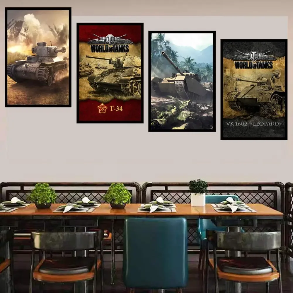 World Cool Tanks Poster Autoadesivo Art Poster Retro Kraft Paper Sticker Diy Room Bar Pittura Decorativa Vintage