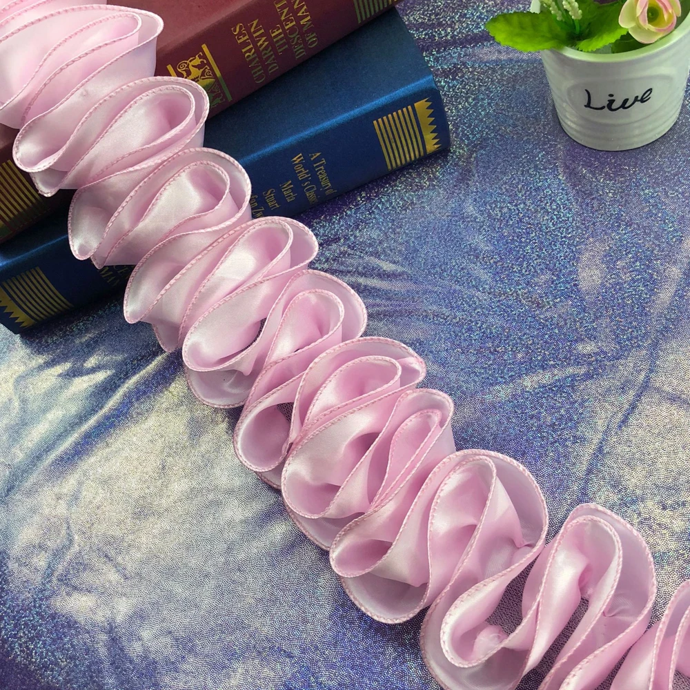 1Yard 10CM Wide Gathered Pleated Satin Lace Wave S Shape Ruffle