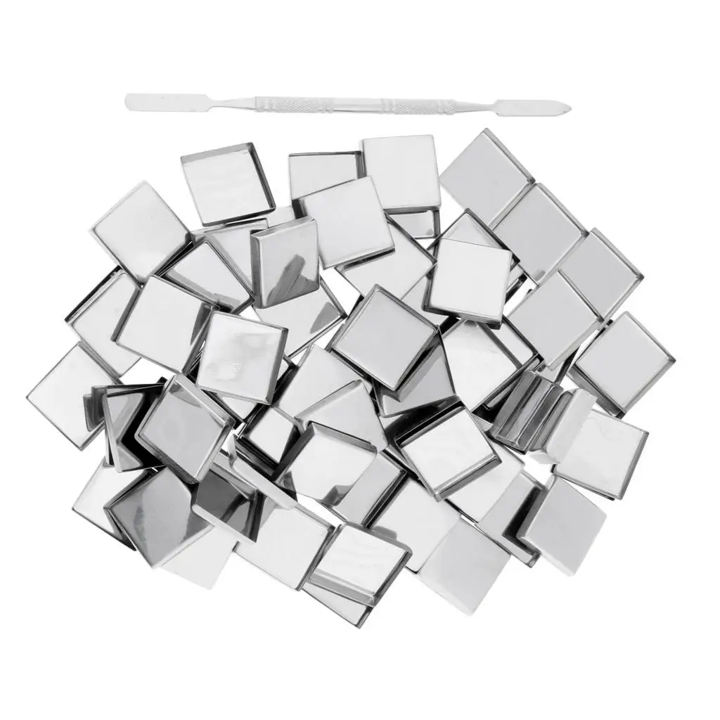 Set of 100 Empty Square Metal Tin Pans with Stick for Eyeshadow DIY