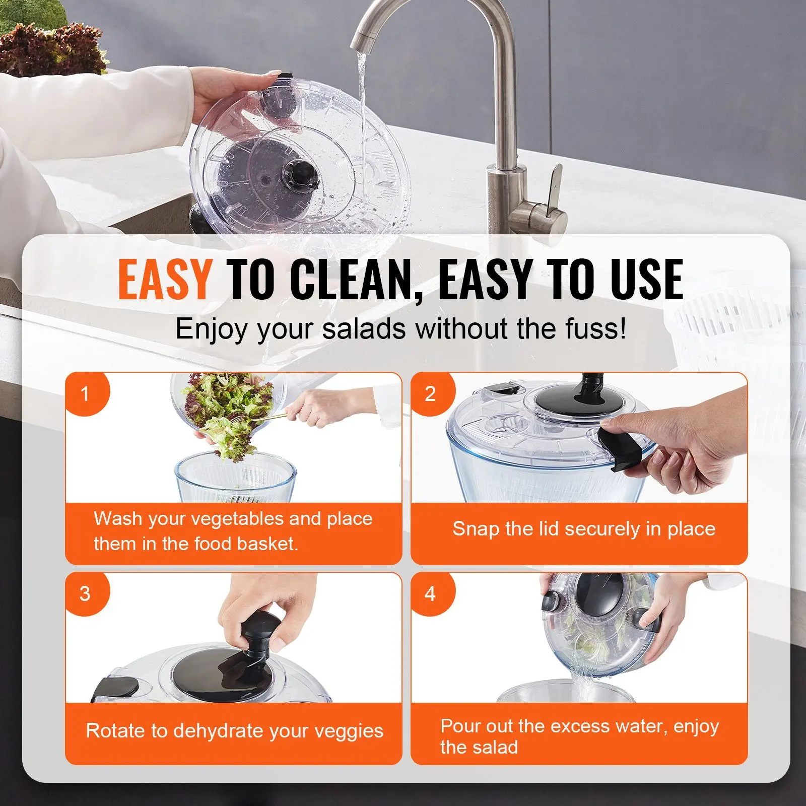 NEW Glass Salad Spinner 4.75Qt One-handed Easy Press Large Vegetable Dryer Washer Lettuce Cleaner and Dryer with High Boros