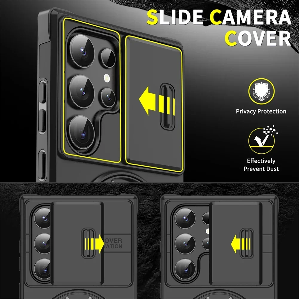 Sliding Camera Protection Anti-Shock Armored Bracket Phone Cover