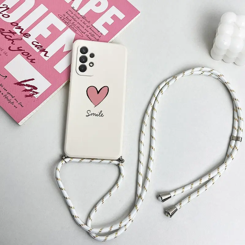Big Red Heart Crossbody Lanyard Silicone Phone Case For Samsung Galaxy A54 A34 A24 A73 A53 A52 A52S A04S A04E A72 Cover — view 5