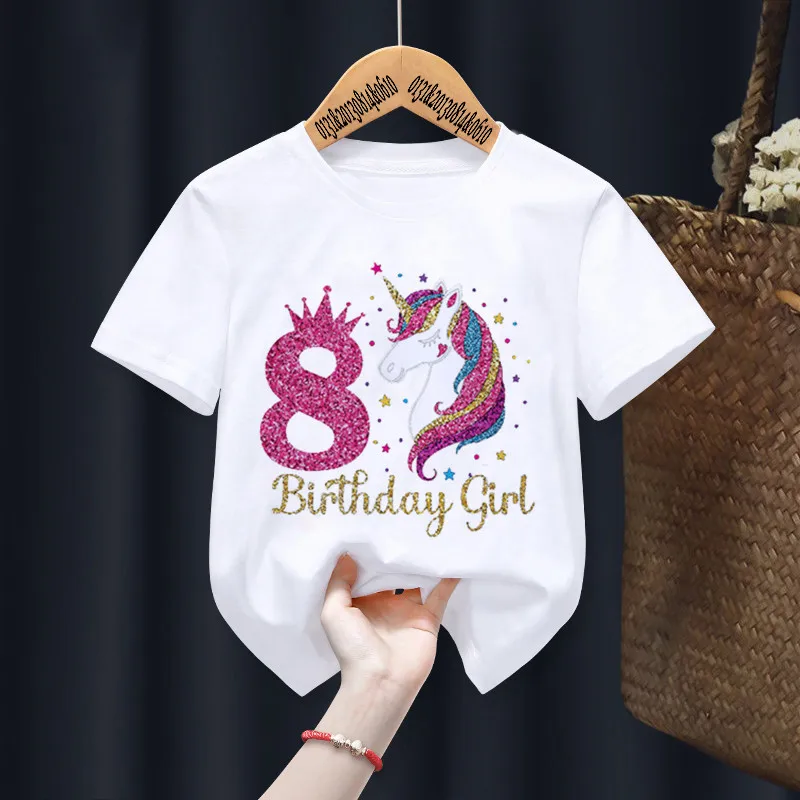 2022 Unicorn Birthday Shirt 1-12 Birthday T Shirt Wild Tee Girls Party T Shirt Unicorn Children's T-shirt Theme Clothes Kids