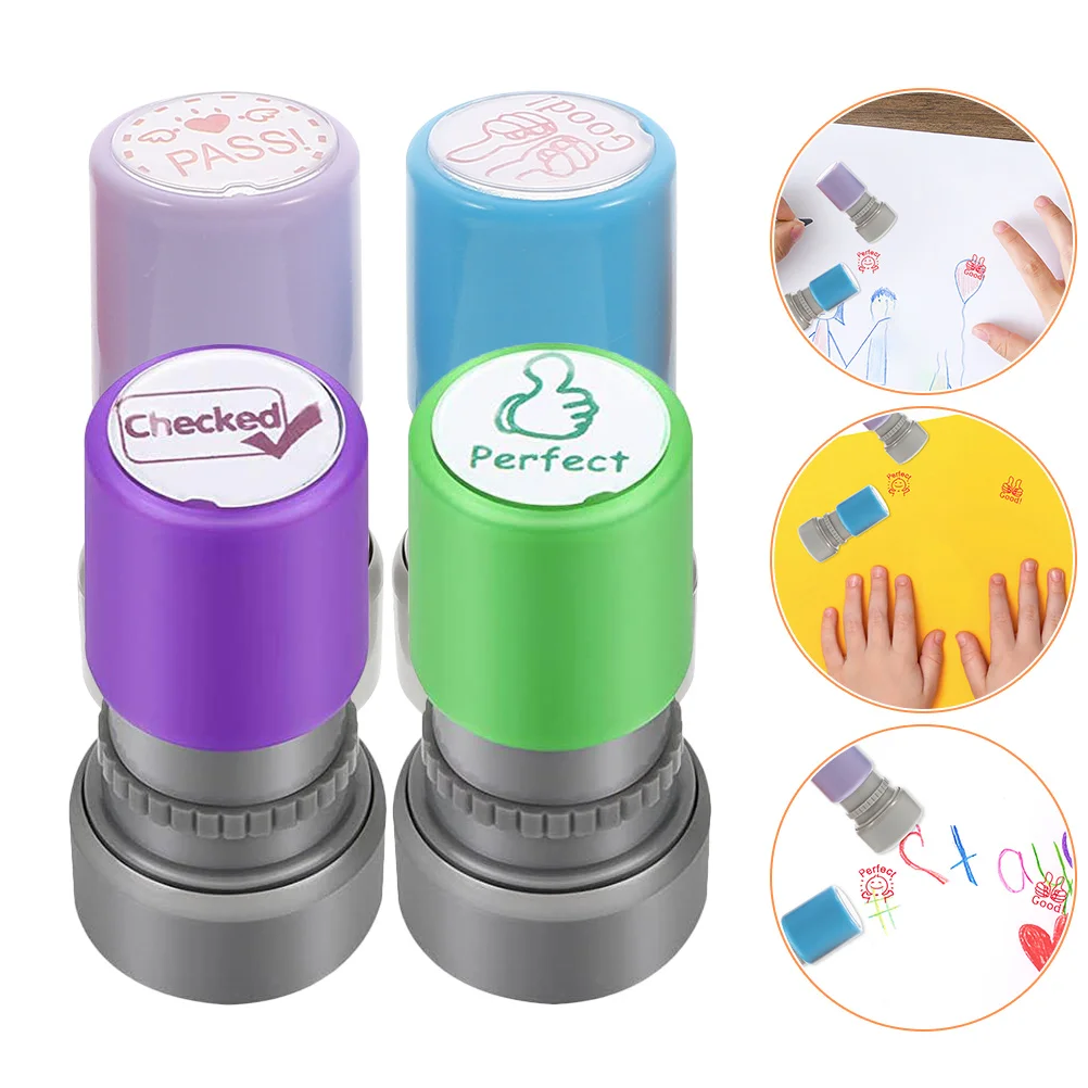 

4 Pcs Encourage Cartoon Chapter Teacher Reward Stamps Kids for Craft Simple Design Stamper Seal Supply Classroom Must Haves