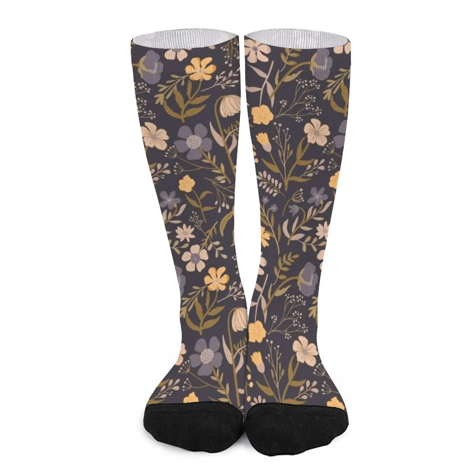 Purple & Yellow Botanical Garden Floral Print Socks socks men Funny socks man Funny socks moving stockings