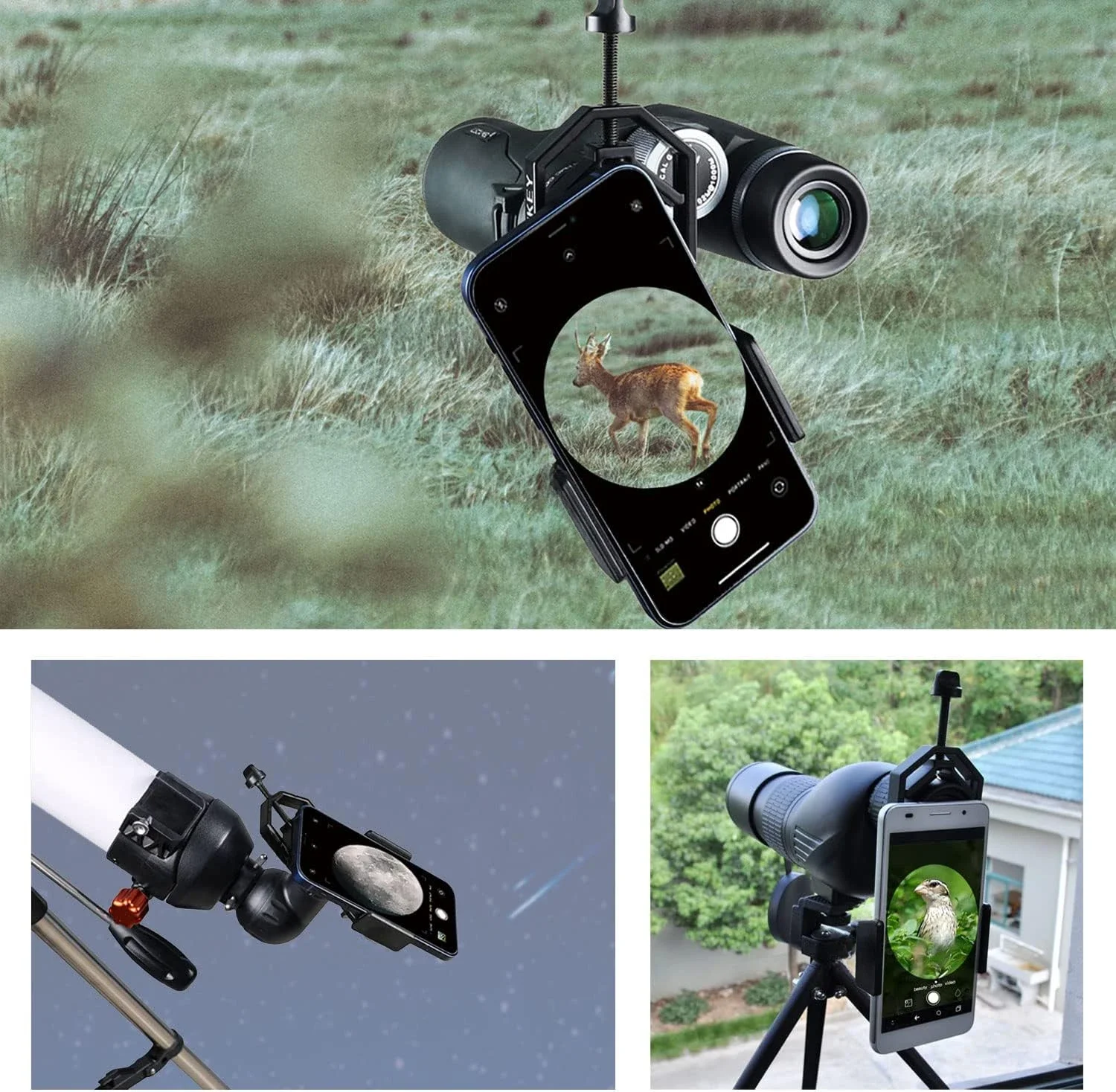범용 휴대 전화 어댑터 클립 마운트 쌍안 단안 스포팅 스코프 망원경 전화 홀더 지원 접안 렌즈