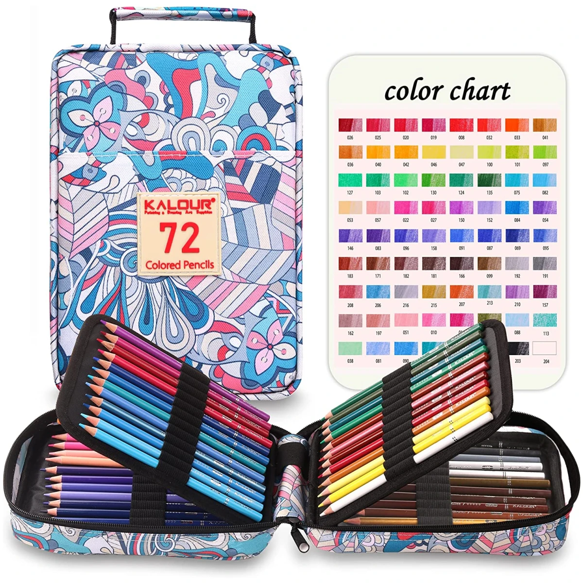 KALOUR 132 Colored Pencils Set,with Adult Coloring Book and Sketch Book,Artists Colorless Blender,Zipper Travel Case,Soft Core,Ideal for Drawing