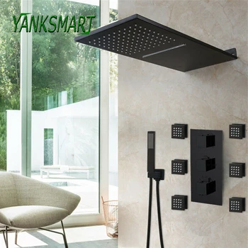 Yanksmart ก๊อกฝักบัวในห้องน้ำหัวฝักบัวสี่เหลี่ยมผืนผ้า, หัวฝักบัววาล์ว3ทางอ่างอาบน้ำร้อนและเย็นผสมน้ำ 1