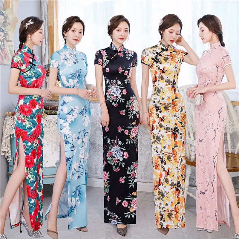 2023 Elegant Women Cheongsam Chinese Traditional Slim Dress Wedding Costume Long Dresses Sexy Qipao Multi Color 6XL images - 6