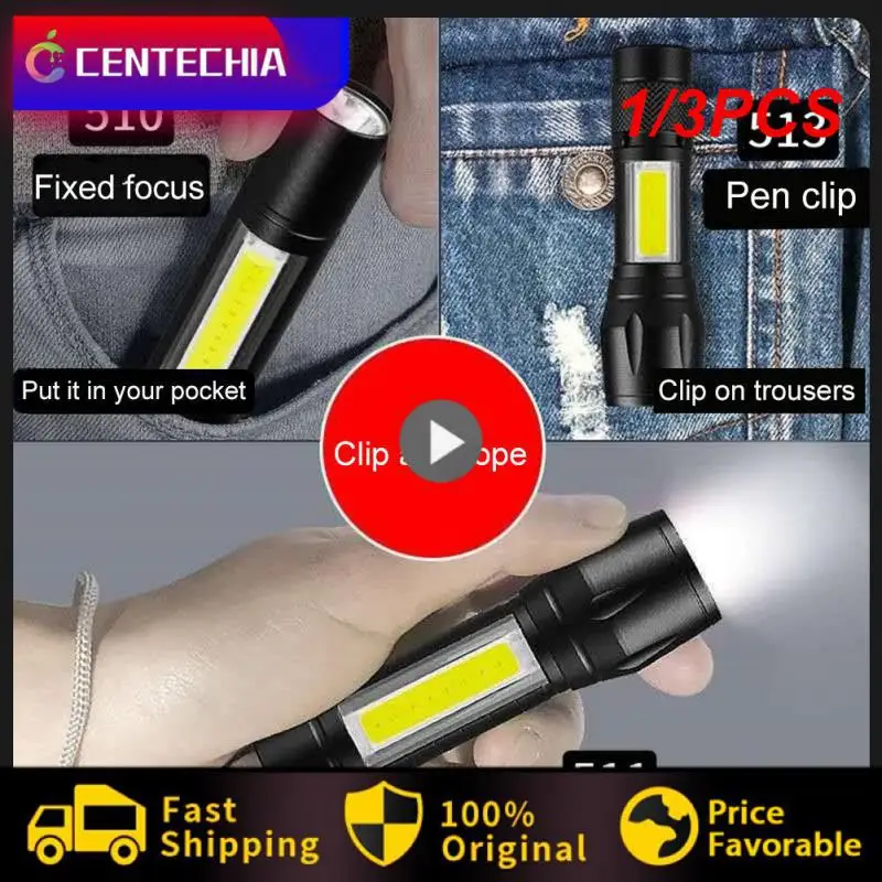 

1/3PCS Zoom Mini Led Flashlight XP-G Q5 Flash Light Lantern Portable rechargeable Glare COB Flashlight Outdoor Camping