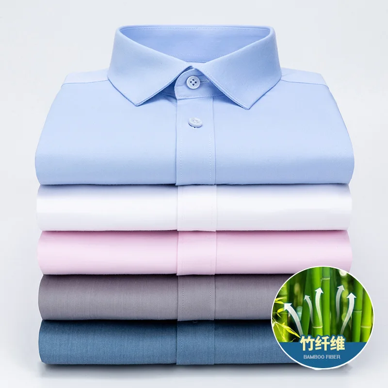 

2023 new men's long sleeve shirt men's bamboo fiber stretch solid color daily wedding free hot breathable shirt men