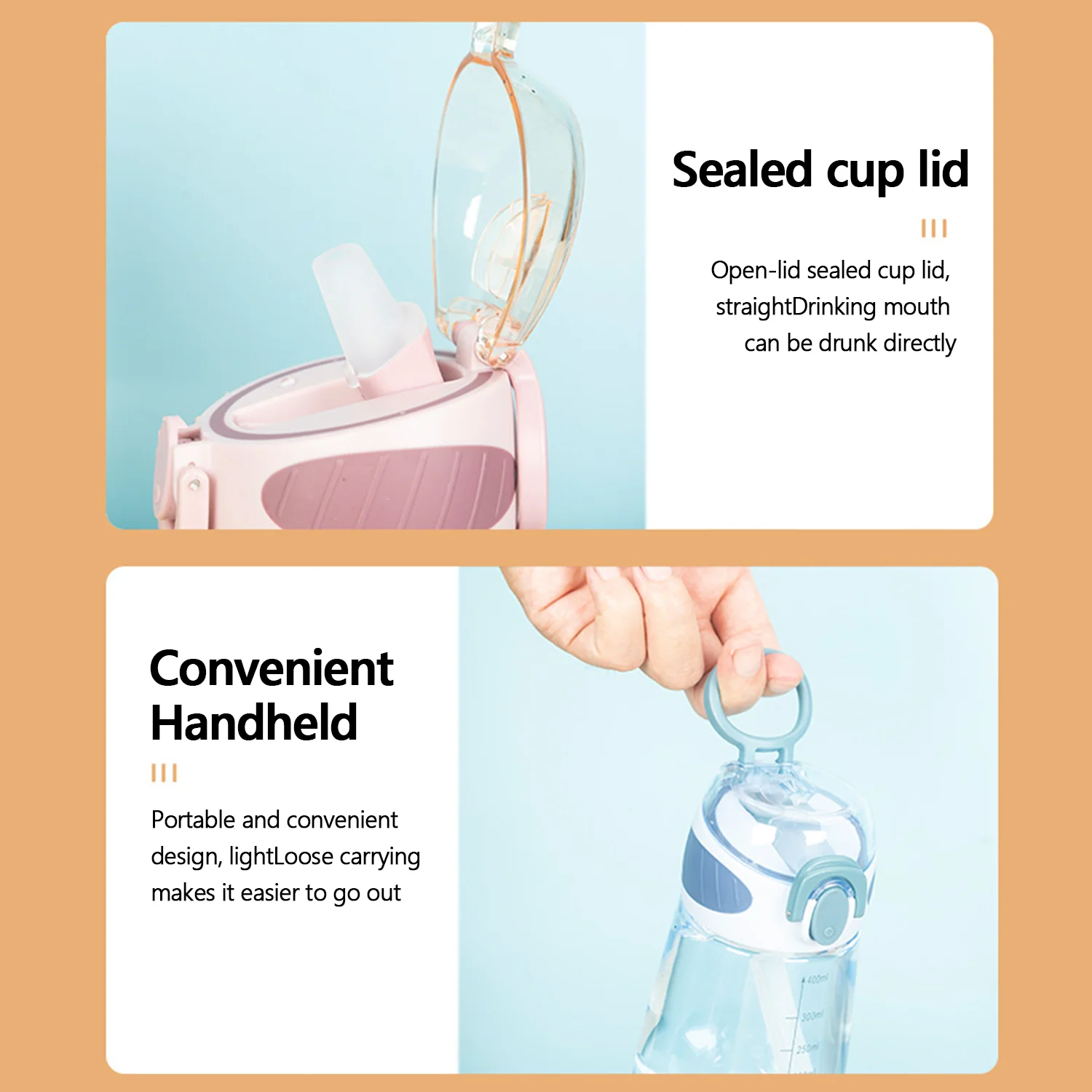1pc 400ml children's transparent outdoor sports water cup, straw, camping kettle, baby bottle, large capacity, drop resistance