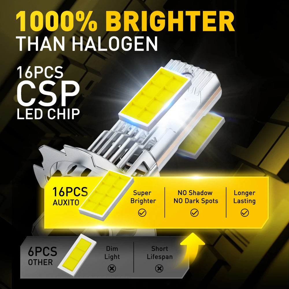 2개입 AUXITO 1000% 최고 밝기 H7 LED 오류 없는 70W 고출력 헤드라이트 화이트 터보 팬 장착 12V 자동차 라이트 16-CSP 칩 30000LM