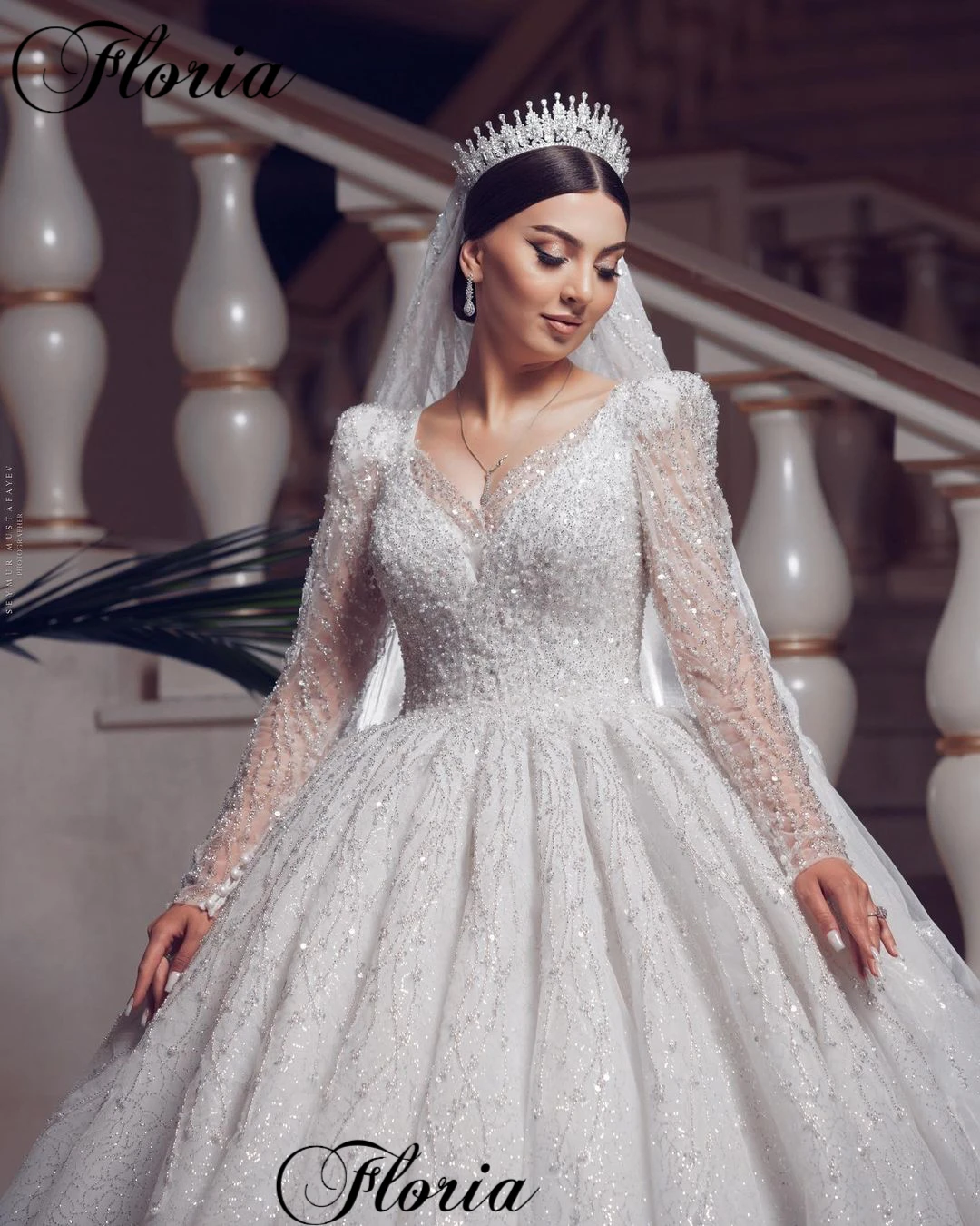 Beaded Bling Bling Wedding Dresses For Women Long Sleeves Wedding Gowns Elegant Princess Bridal Gowns 2023 Vestido Blanco