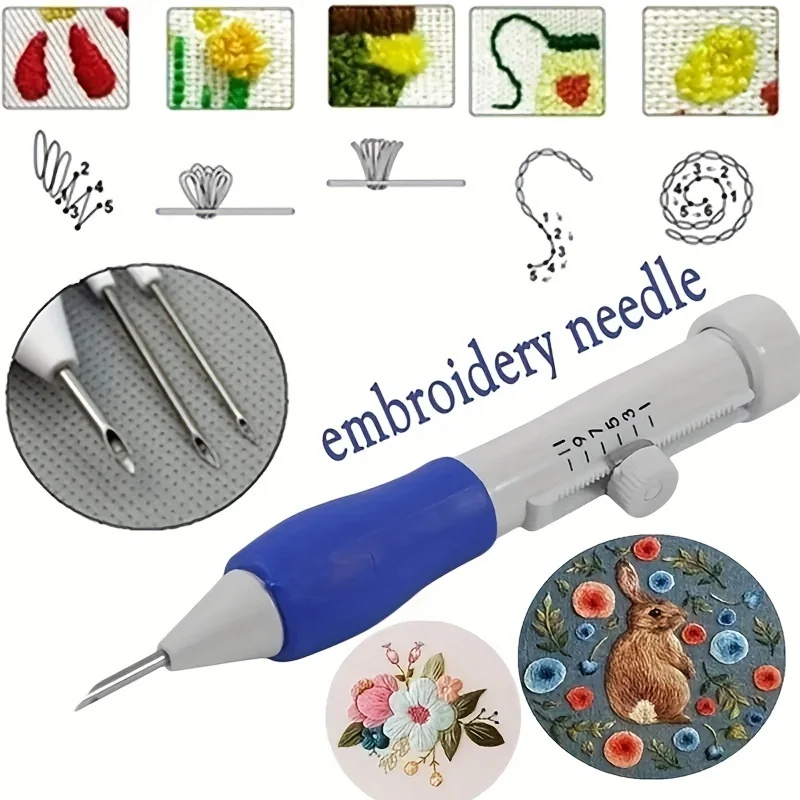 Adjustable Magic Embroidery Pen Set 1PC 3 Needles Threader Scissors Ergonomic Fabric Craft Design For DIY Sewing