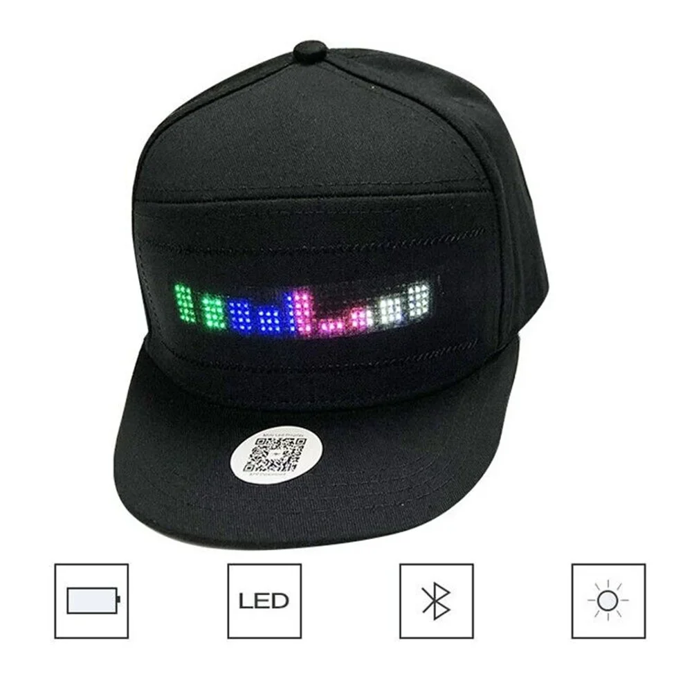 LED Module LED Baseball Cap USB Rechargeable Bluetooth APP Programmable LED Scrolling Message Display Board Hip Hop Street Snapback Hat